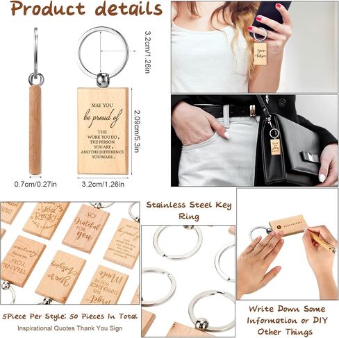 Queekay 50 Pcs Christmas Employee Thank You Gift for Women Appreciation Gifts Employee Gifts Wooden Keychain Blanks Wooden Key Ring Blank Keychains for Coworker Nurse Teacher Worker in Saudi Arabia