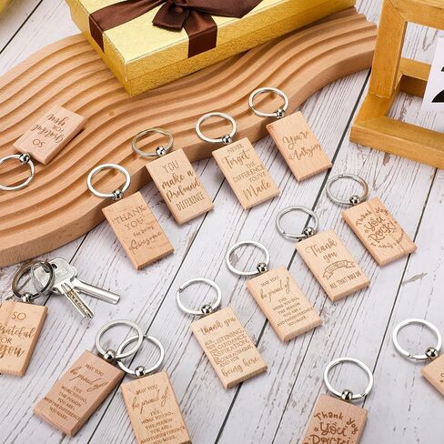 Queekay 50 Pcs Christmas Employee Thank You Gift for Women Appreciation Gifts Employee Gifts Wooden Keychain Blanks Wooden Key Ring Blank Keychains for Coworker Nurse Teacher Worker in Saudi Arabia
