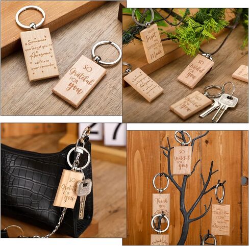 Queekay 50 Pcs Christmas Employee Thank You Gift for Women Appreciation Gifts Employee Gifts Wooden Keychain Blanks Wooden Key Ring Blank Keychains for Coworker Nurse Teacher Worker in Saudi Arabia