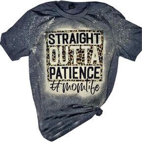 Baseball Mama Bleached T-Shirt for Women Funny Leopard Graphic Mama Distressed Shirt Letter Print Baseball Mom Tee Tops