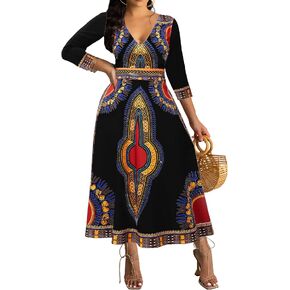 Womens Casual Floral Print Sexy Long Maxi African Dress Clubwear Party Outfits