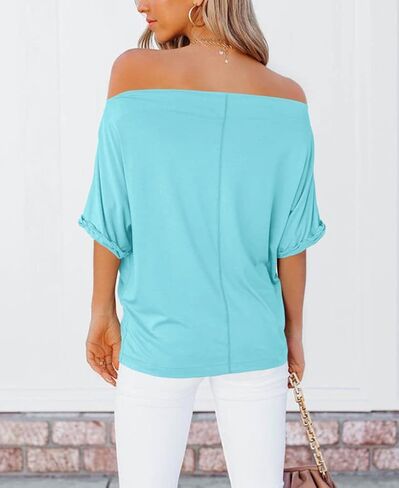 REVETRO Women's Off Shoulder Tops Summer Loose Short Batwing Sleeve Shirts Casual T Shirt Tunic Blouse… in Kuwait
