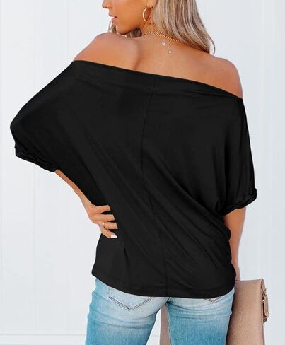 REVETRO Women's Off Shoulder Tops Summer Loose Short Batwing Sleeve Shirts Casual T Shirt Tunic Blouse… in Kuwait