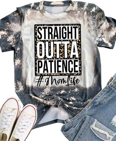 Baseball Mama Bleached T-Shirt for Women Funny Leopard Graphic Mama Distressed Shirt Letter Print Baseball Mom Tee Tops in Saudi Arabia