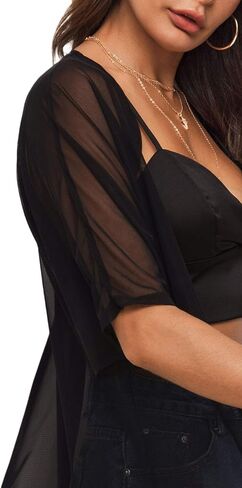 Floerns Women's Half Sleeve Open Front Geo Print Sheer Cardigan Kimono Coverup in Saudi Arabia