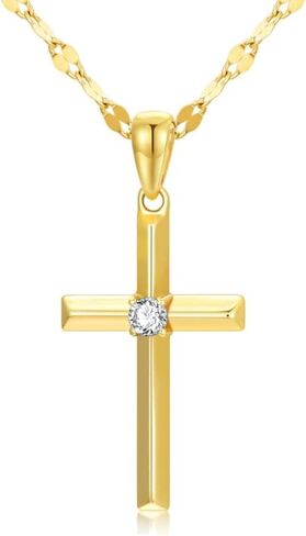 SISGEM 14k Gold Diamond Cross Necklace for Women, Real Gold Lip Chain with Cross Pendant, Religious Jewelry Gifts for Her, (0.05ct) 18 Inch in Saudi Arabia