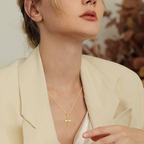 SISGEM 14k Gold Diamond Cross Necklace for Women, Real Gold Lip Chain with Cross Pendant, Religious Jewelry Gifts for Her, (0.05ct) 18 Inch in Saudi Arabia