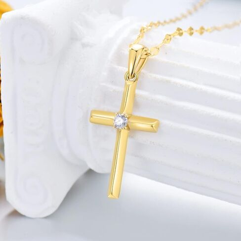 SISGEM 14k Gold Diamond Cross Necklace for Women, Real Gold Lip Chain with Cross Pendant, Religious Jewelry Gifts for Her, (0.05ct) 18 Inch in Saudi Arabia