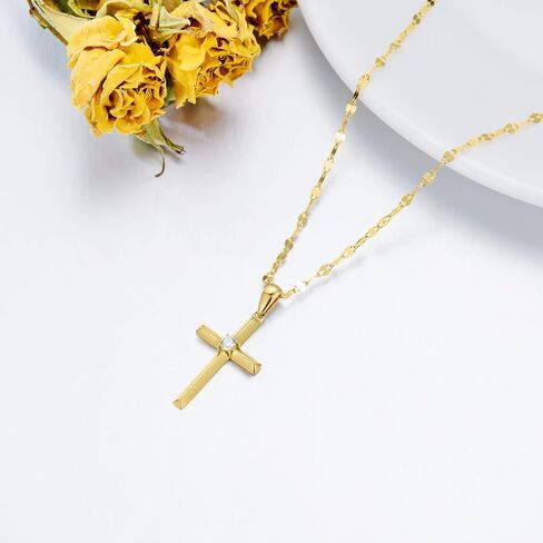 SISGEM 14k Gold Diamond Cross Necklace for Women, Real Gold Lip Chain with Cross Pendant, Religious Jewelry Gifts for Her, (0.05ct) 18 Inch in Saudi Arabia