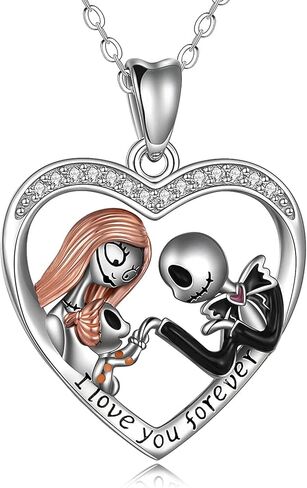 Aoyosic Nightmare Necklace Gifts Sterling Silver Jack Infinity Heart Family Pendant I Love You Forever Skull Jewelry Birthday Gifts for Women Wife Daughter Girlfriend Gothic Jewelry Christmas Gifts in Saudi Arabia