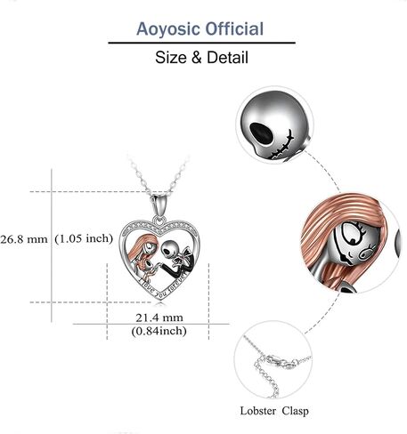 Aoyosic Nightmare Necklace Gifts Sterling Silver Jack Infinity Heart Family Pendant I Love You Forever Skull Jewelry Birthday Gifts for Women Wife Daughter Girlfriend Gothic Jewelry Christmas Gifts in Saudi Arabia