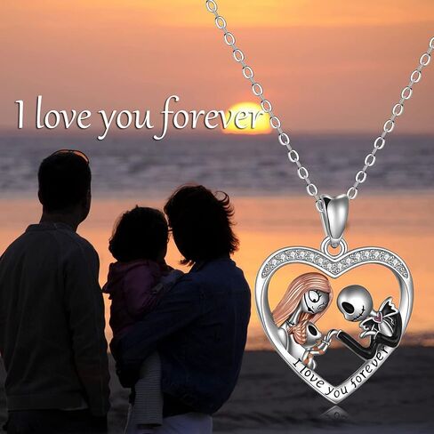Aoyosic Nightmare Necklace Gifts Sterling Silver Jack Infinity Heart Family Pendant I Love You Forever Skull Jewelry Birthday Gifts for Women Wife Daughter Girlfriend Gothic Jewelry Christmas Gifts in Saudi Arabia