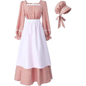 LTAKK Colonial Dress Women Prairie Pioneer Dresses Floral Pilgrim Costume Civil War Dress