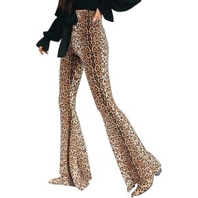 Aventy Women Leopard Snakeskin Print High Waist Flare Pants Lady Floor-Length Bell Bottom Casual Wide Leg Palazzo Trousers