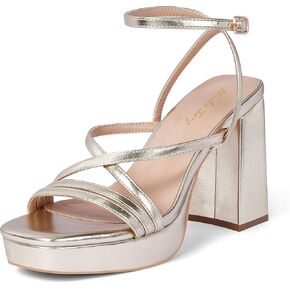 Elisabet Tang Chunky Platform Heels Sandals for Women Sexy Square Toe Heels High Strappy Sandals for Sexy Party Wedding and Evening