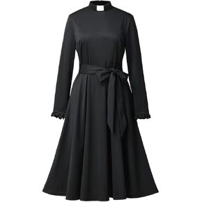 BPURB Catholic Church Ministers Clergy Dress for Women Long Sleeve Loose Elegant Midi Dress