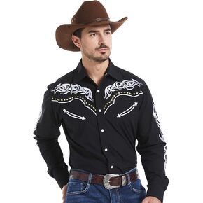 قميص EL PIONERO للرجال من رعاة البقر الغربيين، قميص مطرز بأكمام طويلة، قميص كاجوال بأزرار كبس in Kuwait