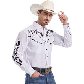 EL PIONERO Men's Western Cowboy Shirt Embroidered Shirt Long Sleeve Casual Snap Button Shirt in Saudi Arabia