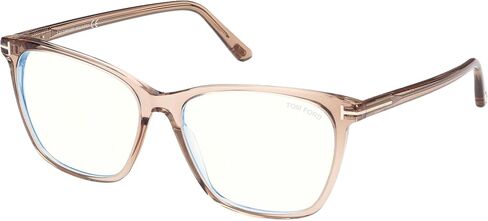 Tom Ford FT 5762-B Blue BLOCK Womens Eyewear Frames لامعة خفيفة / مرشح أزرق 55/15/140, وردي لامع الشمبانيا، شعار "T" / عدسات بلونية زرقاء, 55/15/140 in Saudi Arabia