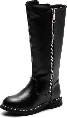 DADAWEN Girls Waterproof Leather Zipper Fur Lined Knee High Winter Riding Boots (Toddler/Little Kid/Big Kid) in Saudi Arabia