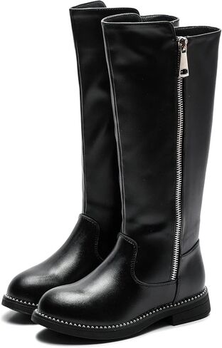 DADAWEN Girls Waterproof Leather Zipper Fur Lined Knee High Winter Riding Boots (Toddler/Little Kid/Big Kid) in Saudi Arabia