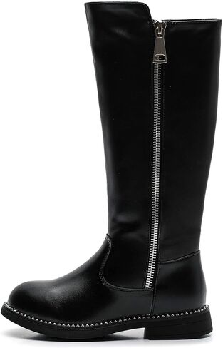 DADAWEN Girls Waterproof Leather Zipper Fur Lined Knee High Winter Riding Boots (Toddler/Little Kid/Big Kid) in Saudi Arabia
