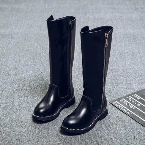 DADAWEN Girls Waterproof Leather Zipper Fur Lined Knee High Winter Riding Boots (Toddler/Little Kid/Big Kid) in Saudi Arabia