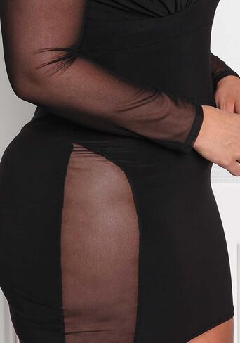 فساتين الحفلات الليلية ذات الرقبة على شكل حرف V للنساء من ROSIANNA شفافة من خلال منظور Bodycon كلوبوير قصيرة مقاس كبير in Kuwait