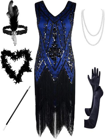 PrettyGuide Women's 1920s Flapper Dress Vintage Swing Fringed Gatsby Roaring 20s Dress in Kuwait