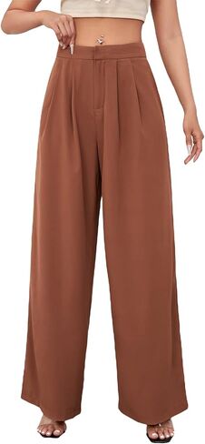 Floerns Women's Casual High Waisted Pleated Wide Leg Palazzo Pants Trousers in Kuwait