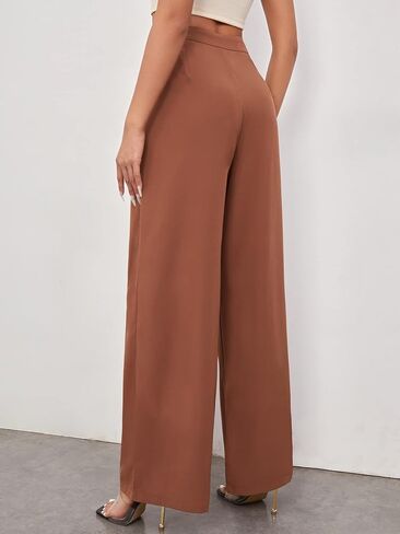 Floerns Women's Casual High Waisted Pleated Wide Leg Palazzo Pants Trousers in Kuwait