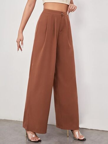 Floerns Women's Casual High Waisted Pleated Wide Leg Palazzo Pants Trousers in Kuwait
