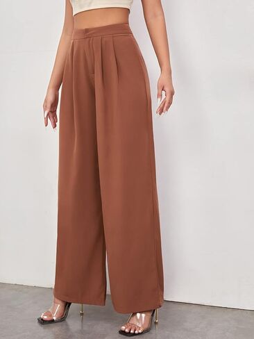 Floerns Women's Casual High Waisted Pleated Wide Leg Palazzo Pants Trousers in Kuwait