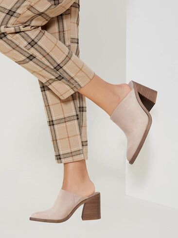JeimPoey Womens Chunky Heels Mules Pointed Closed Toe Heeled Sandals Backless Stacked Block Heel Slip-on Booties in Saudi Arabia