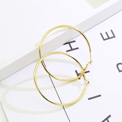 Rugewelry 925 Sterling Silver Hoop Earrings,18K Gold Plated Polished Round Hoop Earrings For Women,Girls' Gifts in Saudi Arabia