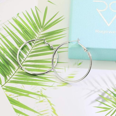 Rugewelry 925 Sterling Silver Hoop Earrings,18K Gold Plated Polished Round Hoop Earrings For Women,Girls' Gifts in Kuwait