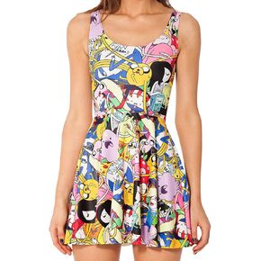 QZUnique Women's Cartoon Printed Stretchy Sleeveless Pleated Fit and Flare Skater Dress in Saudi Arabia
