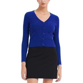 Bgklfeo Women's Cropped Cardigan V Neck Long Sleeve Button Down Ribbed Knit Shrug Sweaters