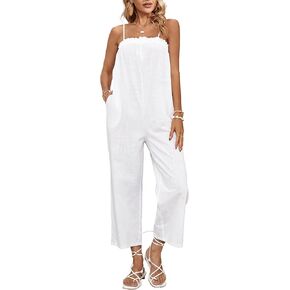 LYANER Women's Spaghetti Strap Frill Backless Loose Pocket Wide Leg Jumpsuit Rompers Playsuit in Saudi Arabia
