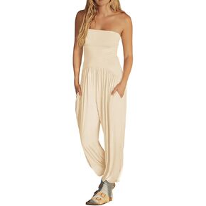Fisoew Womens Off Shoulder Loose Casual Onesie Jumpsuits Backless Summer Long Pants Baggy Rompers with Pockets in Saudi Arabia