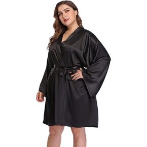 iFigure Women's Plus Size Satin Robes Short Dressing Gown Party Robes