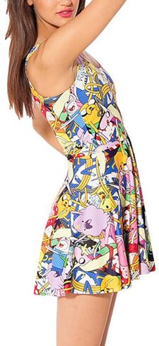 QZUnique Women's Cartoon Printed Stretchy Sleeveless Pleated Fit and Flare Skater Dress in Kuwait
