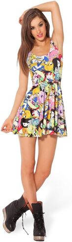 QZUnique Women's Cartoon Printed Stretchy Sleeveless Pleated Fit and Flare Skater Dress in Kuwait