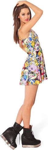 QZUnique Women's Cartoon Printed Stretchy Sleeveless Pleated Fit and Flare Skater Dress in Kuwait