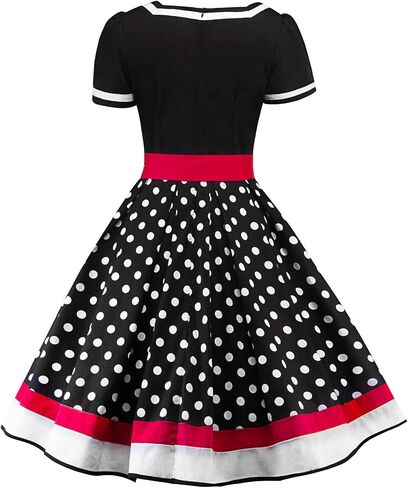فستان Sofkiny النسائي المنقط بنمط الخمسينيات وأكمام قصيرة Rockabilly Vintage مع حزام in Saudi Arabia