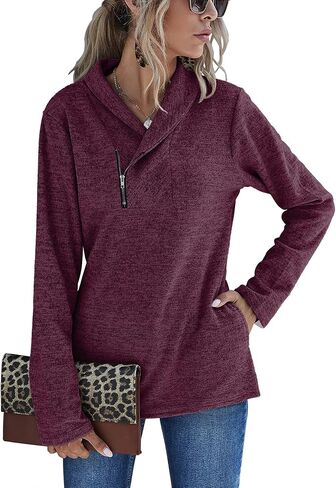Romanstii Quarter Zip Sweatshirt for Women Fall Long Sleeve Cowl Neck Top 2024 Fashion Pullover with Pockets in Saudi Arabia