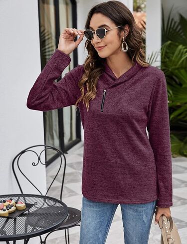 Romanstii Quarter Zip Sweatshirt for Women Fall Long Sleeve Cowl Neck Top 2024 Fashion Pullover with Pockets in Saudi Arabia