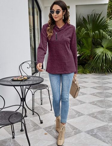 Romanstii Quarter Zip Sweatshirt for Women Fall Long Sleeve Cowl Neck Top 2024 Fashion Pullover with Pockets in Saudi Arabia