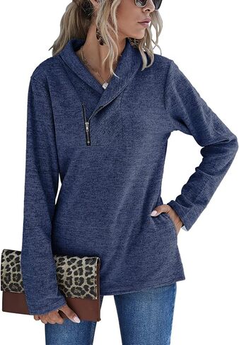 Romanstii Quarter Zip Sweatshirt for Women Fall Long Sleeve Cowl Neck Top 2024 Fashion Pullover with Pockets in Saudi Arabia