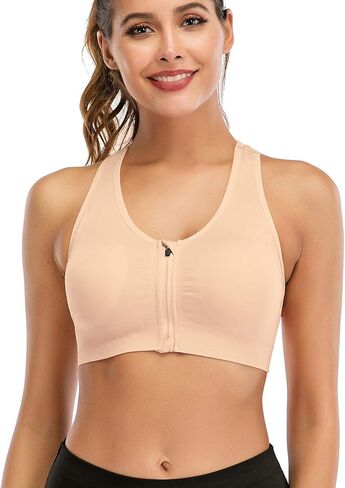 Women's Zip Front Sports Bra Wireless Post-Surgery Bra Active Yoga Sports Bras in Saudi Arabia